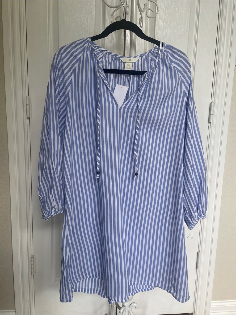 H&M Blue and White Striped Peasant Tunic
